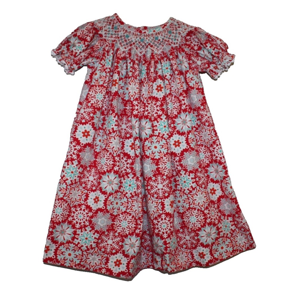 Banana Split Kids Dress Girls 4T Red Blue Christmas Smocked Snowflake Holiday